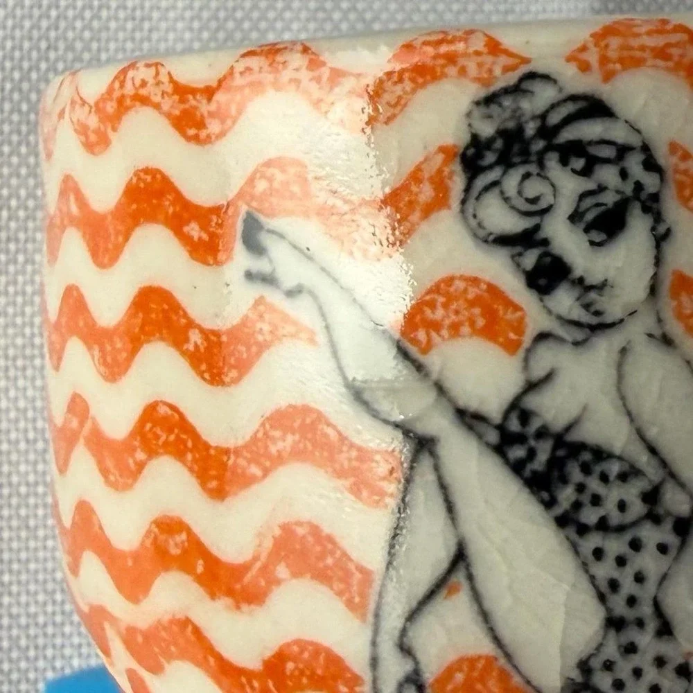 EGB Heart Ring Me Up Pin Up Girl Trinket Dish Tiny Orange Retro Kitsch Bowl 1.5